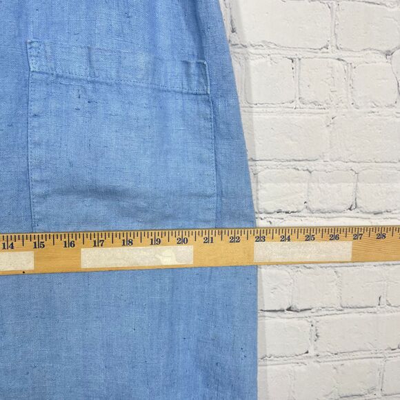Mishi Maxi Linen Dress Women Small Chambray Hand Painted Artsy Pockets Boho - Picture 12 of 14